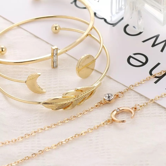 5 Pcs Feather Moon Crystal Gem Bracelet Set - Picture 3 of 15